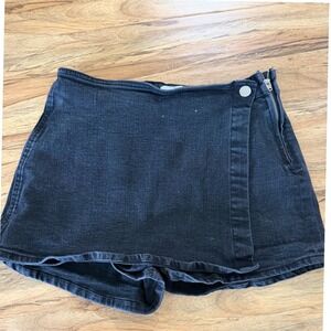 Love Tree Denim Black Skort Wrap Front Side Zip Shorts Womens Medium